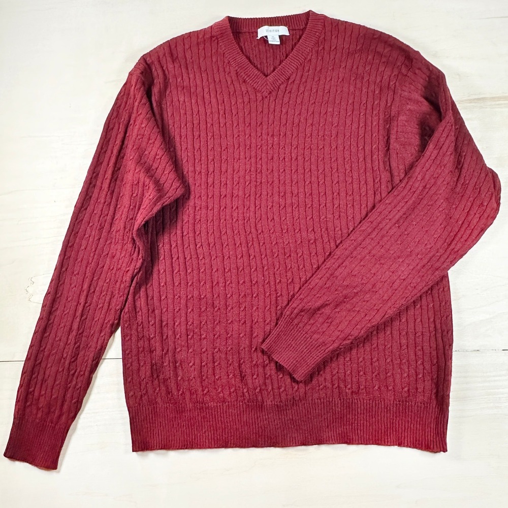 Visitor Merino Wool V-Neck Sweater Maroon Size XL Mens‎ Burgundy